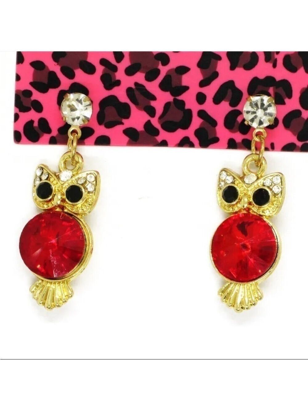 Betsey Johnson Alloy Rhinestone Owl Earrings
